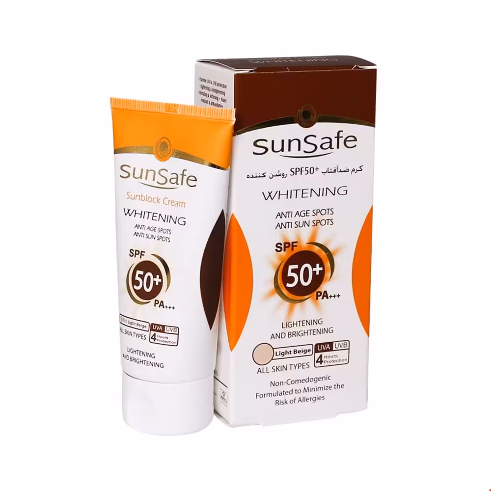 کرم ضد آفتاب روشن کننده SPF50 مناسب انواع پوست سان سیف 50 میلی لیتری