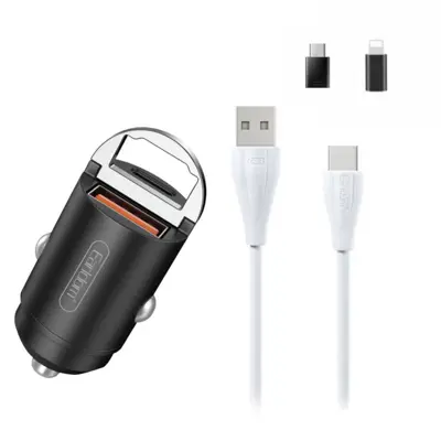 شارژر فندکی ارلدام مدل ES-CC3 به همراه کابل تبدیل microUSB/ لایتنینگ/ USB-C