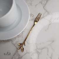 چنگال مزه خوری و میوه خوری طلایی طرح برگ