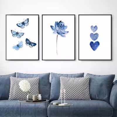 تابلو مدل آبرنگی صلح آبی کد DV-WPPEABLU001 مجموعه 3 عددی