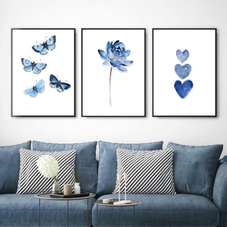 تابلو مدل آبرنگی صلح آبی کد DV-WPPEABLU001 مجموعه 3 عددی