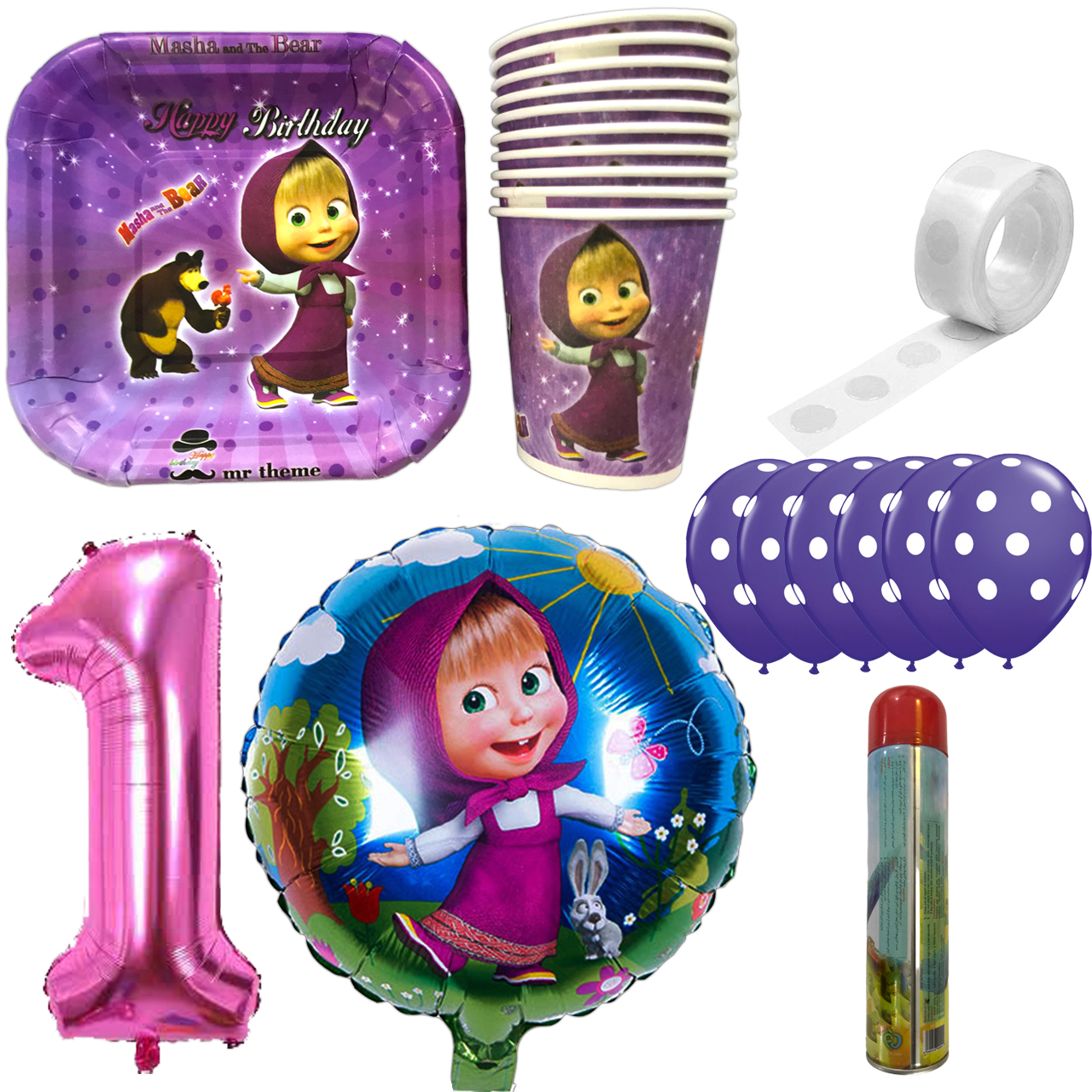 مجموعه 30 عددی تم تولد مسترتم طرح ماشا و میشا کد 1