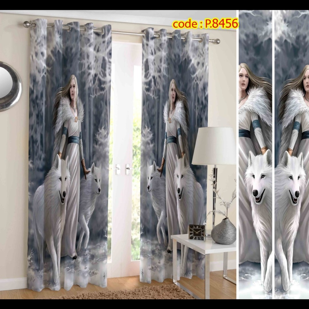 پرده اتاق خواب دخترانه دو قواره طرح حیوانات و چهره کد P8456