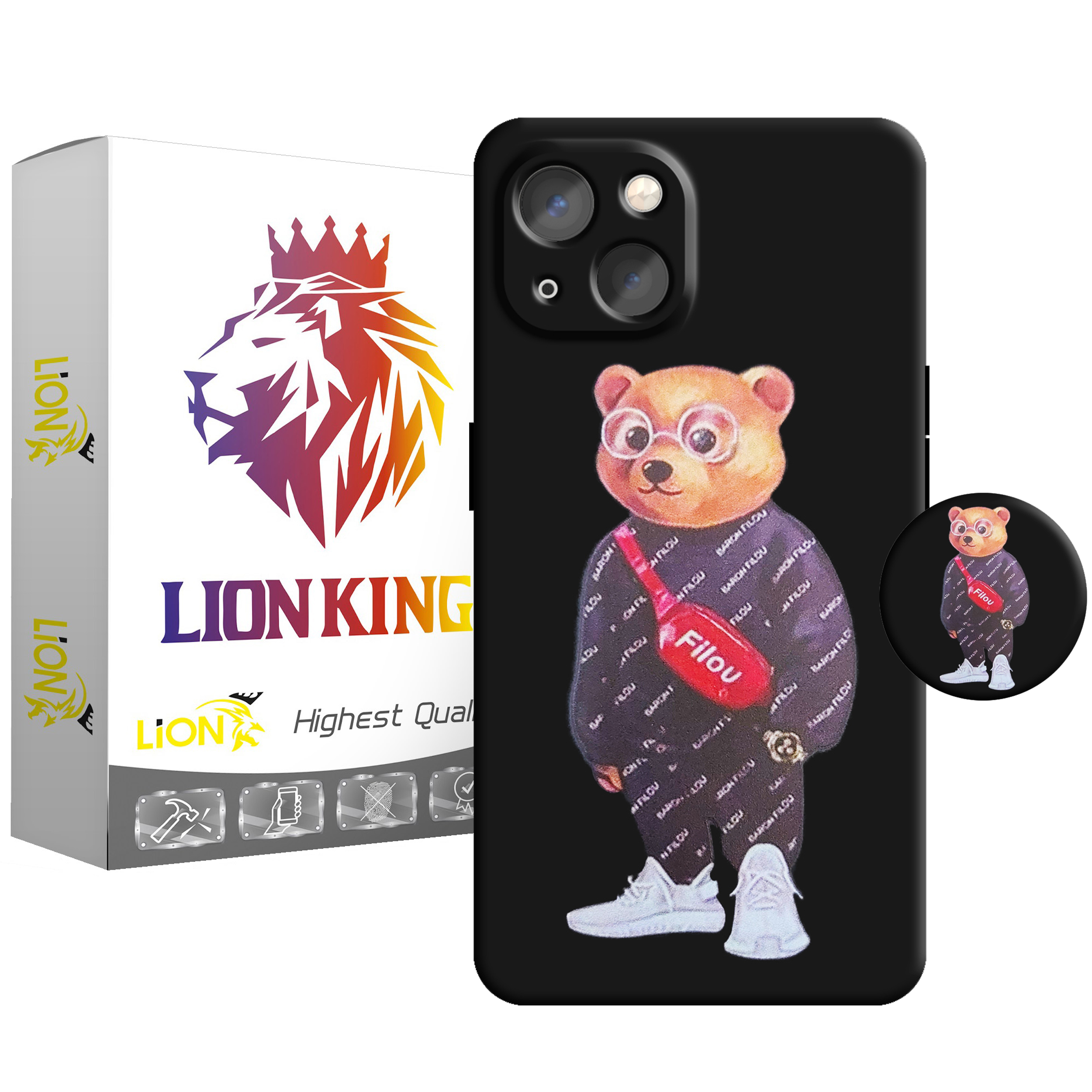 کاور لاین کینگ مدل  FILOU BEAR مناسب برای گوشی موبایل اپل IPhone 13  به همراه پایه نگهدارنده