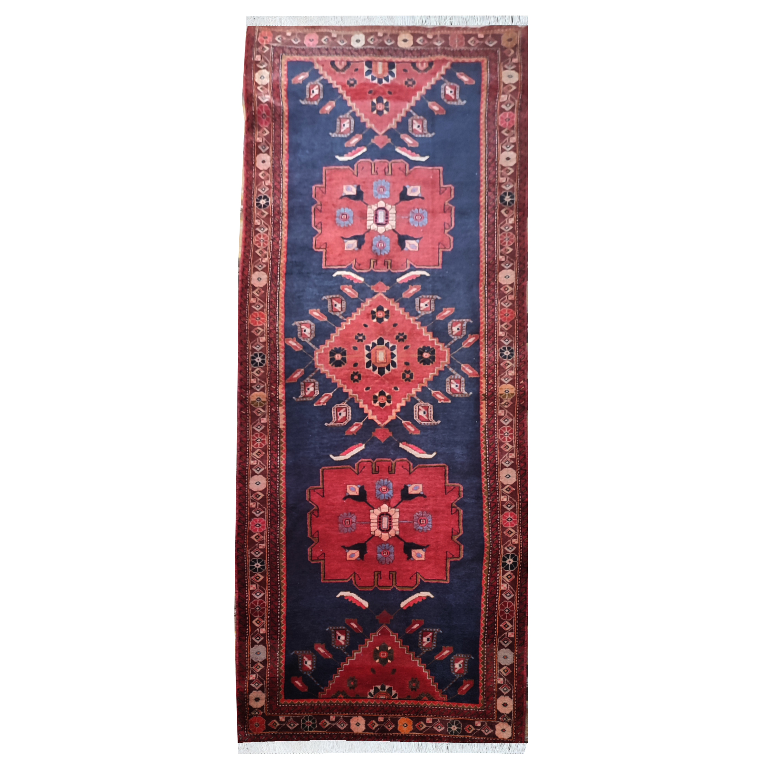 فرش قدیمی دستبافت کناره طول سه و نیم متری مدل MG90