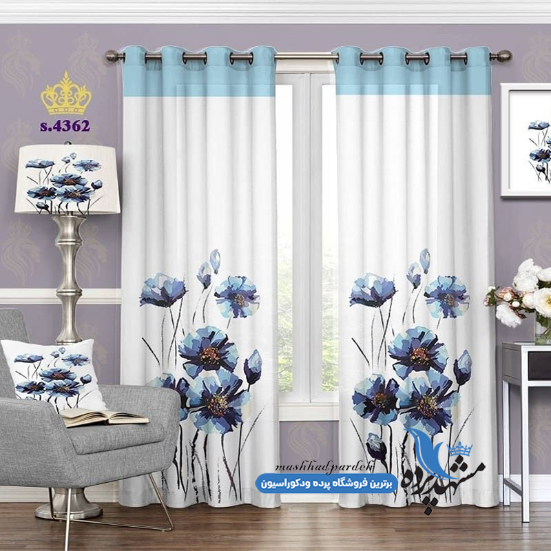 پرده پانچ گلدار طرح گل آبرنگی کد s-4362