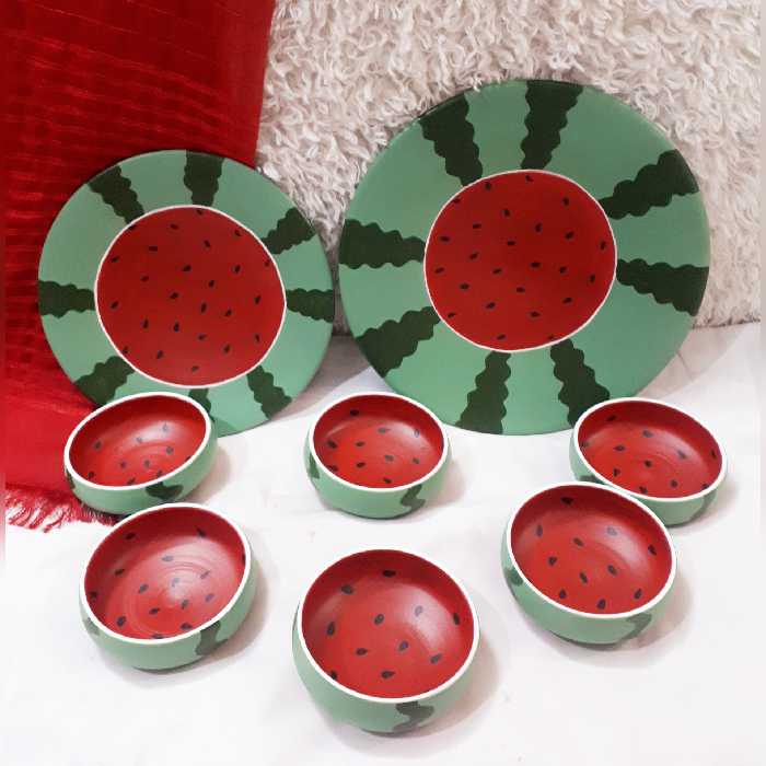 ست ظروف پذیرایی 8 پارچه سفالی مدل یلدا کد 0008