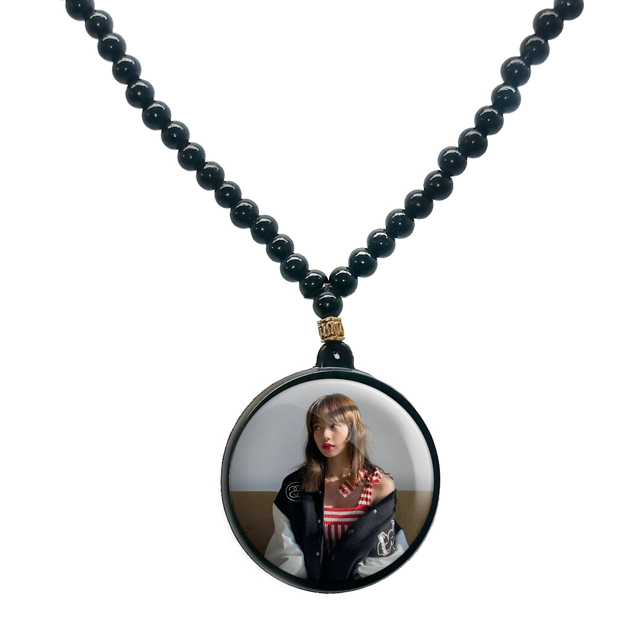 گردنبند پرمانه طرح بلک پینک کد pmd.18013 مدل دو طرفه