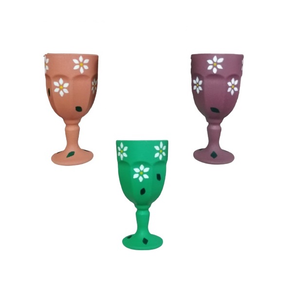 ظرف دکوری مدل جام شیشه ای طرح گل بابونه مجموعه 3 عددی