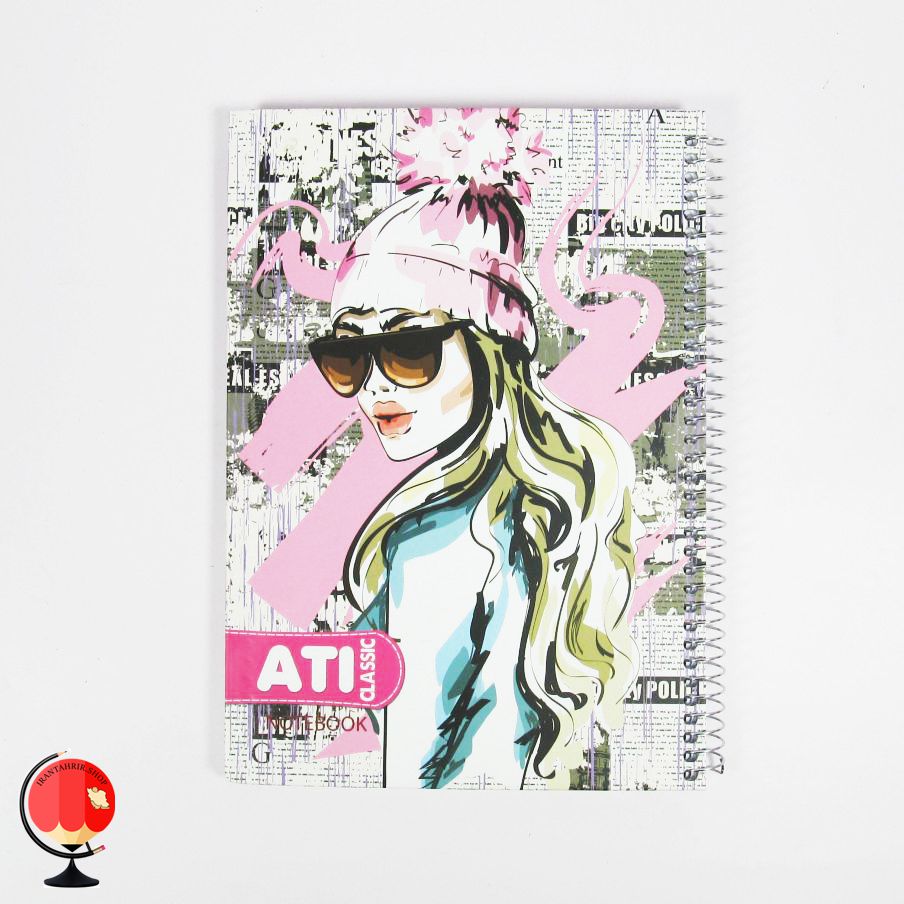 دفتر مشق 100 برگ سیمی جلد سخت طرح صورتی آتی