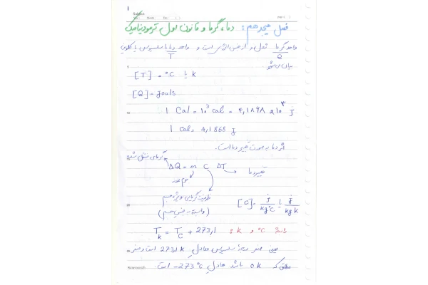 📝جزوه: دما، گرما و قانون اول ترمودینامیک 🖊ارسالی اعضا 🏛 دانشگاه آزاد () - کتابخانه مجازی واتیکان