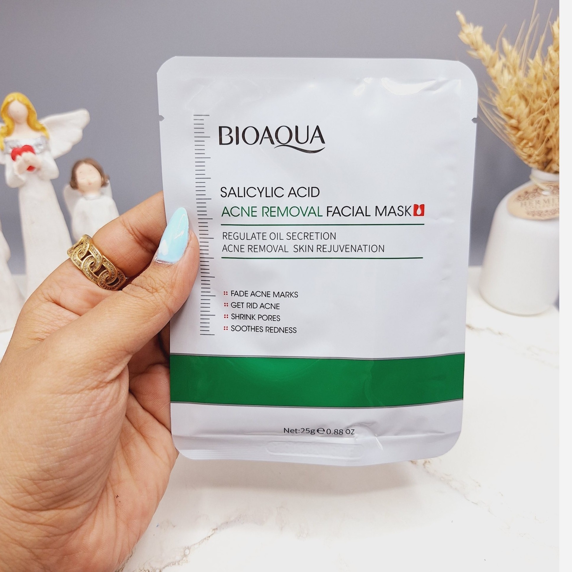 ماسک ورقه ای سالسیلیک اسید بیوآکوا ضدجوش آکنه بهبود جای جوش و لک جوانساز و ضدپیری آبرسان و روشن کننده ضد چروک شفاف کننده