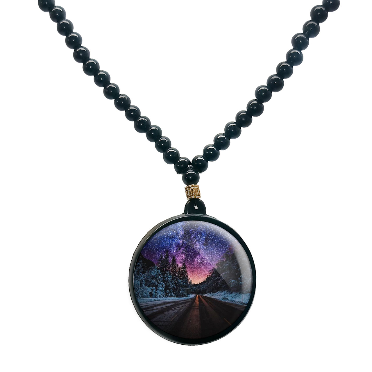 گردنبند پرمانه طرح ستاره و کهکشان کد pmd.25705 مدل دو طرفه