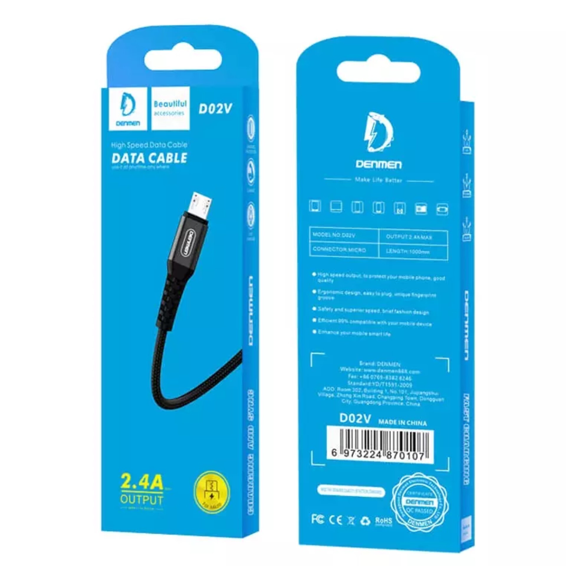 کابل شارژ میکرو Denmen مدل D02v کیفیت عالی ( صد در صد فست شارژ )  - رنگ مشکی و قرمز