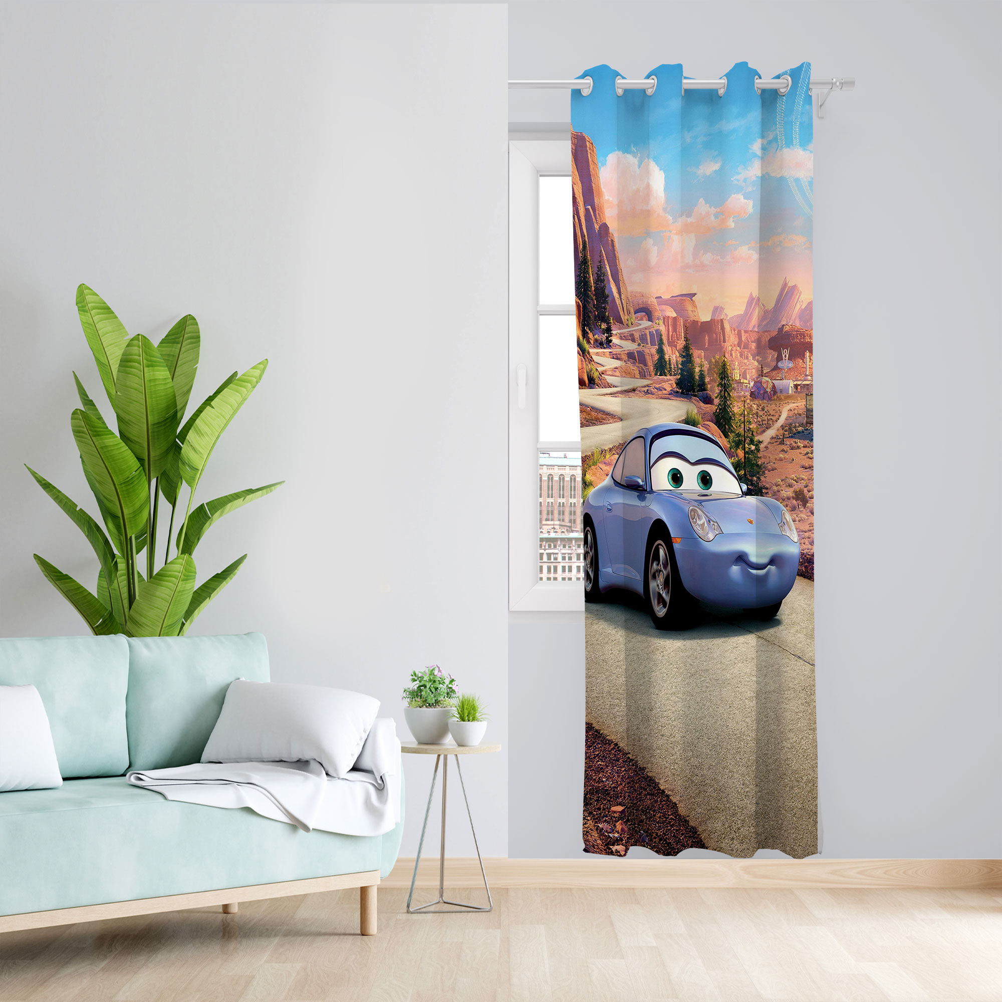 پرده مدل کارتون ماشین ها مخمل پانچی کد 1993 سایز 140x280 سانتی متر