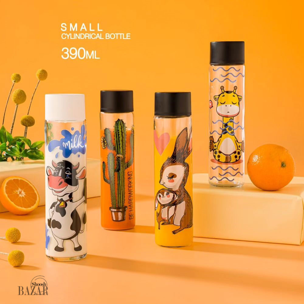 بطری استوانه شیشه ای چاپدار 2 سایز لیمون 172
