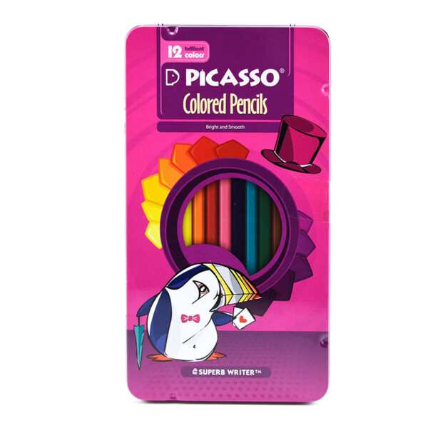 مداد رنگی 12 رنگ جعبه فلزی تخت پیکاسو PICASSO