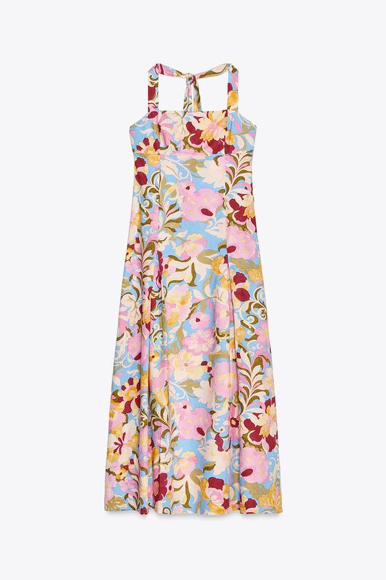 لباس میدی زنانه زارا PRINTED LINEN BLEND MIDI DRESS | تهران زارا TehranZara