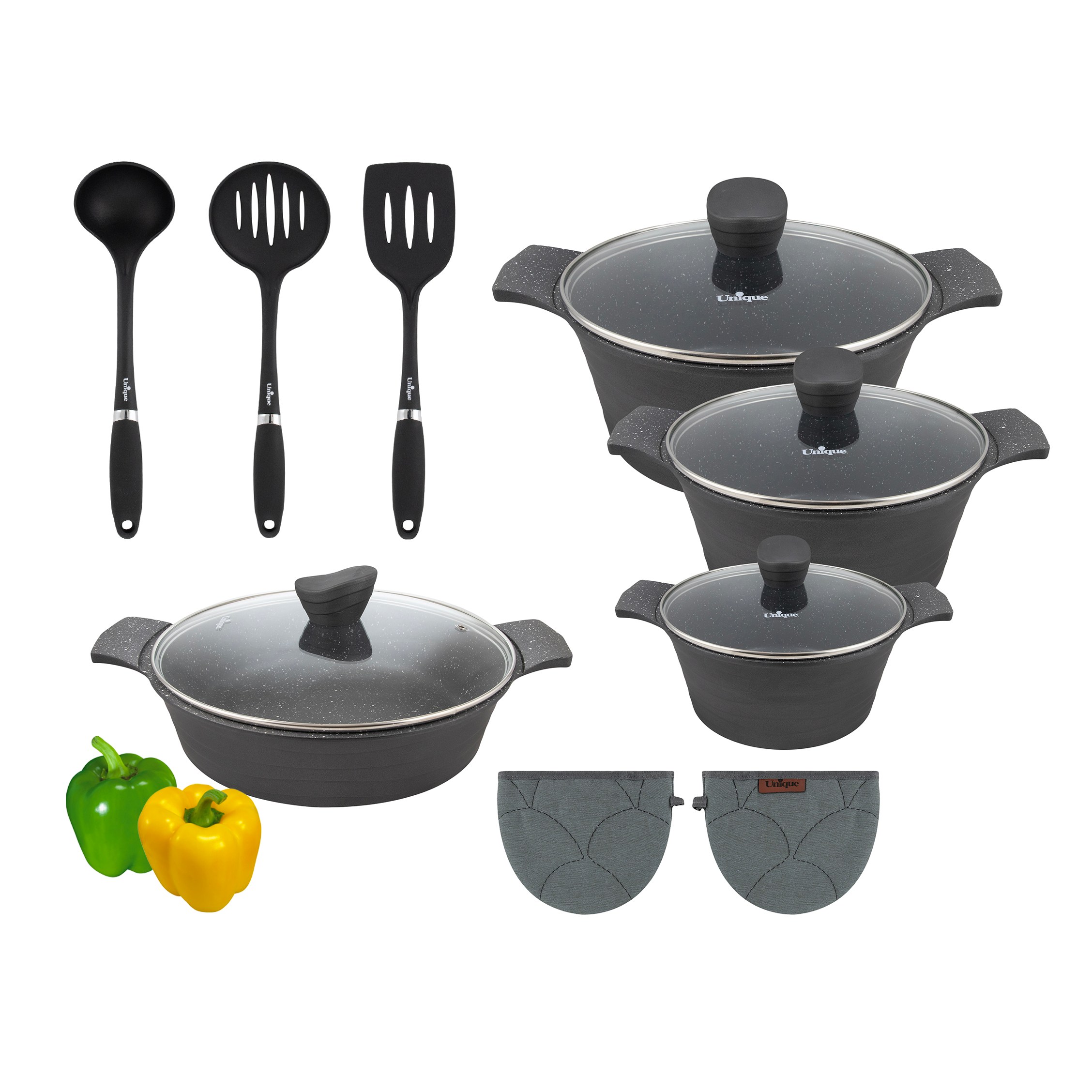 سرویس قابلمه گرانیتی یونیک11 پارچه  لاین کد 7721  مشکی 