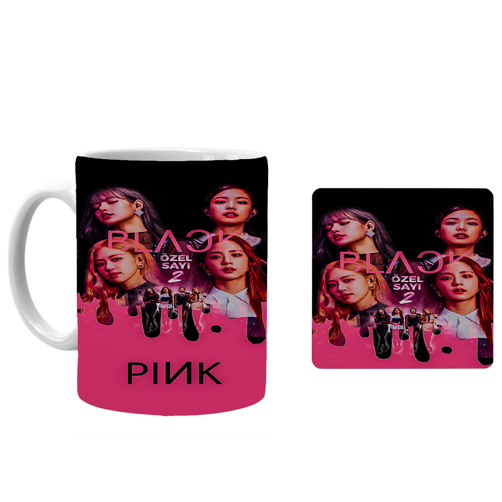  ماگ طرح بلک پینک کد blp14 به همراه زیر لیوانی 
