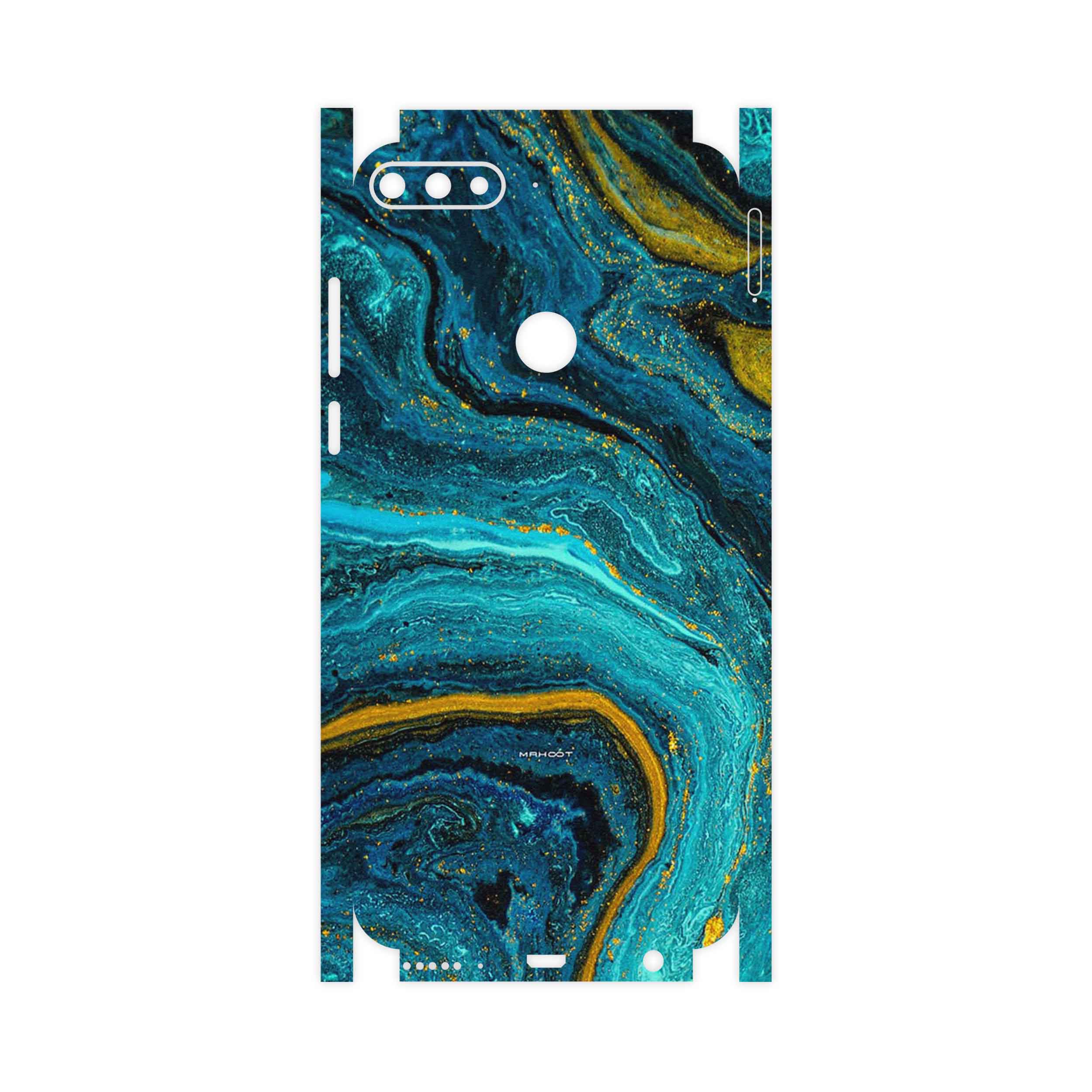 برچسب پوششی ماهوت مدل Turquoise marblewith golden streaks-FullSkin مناسب برای گوشی موبایل هوآوی Y7 Prime 2018