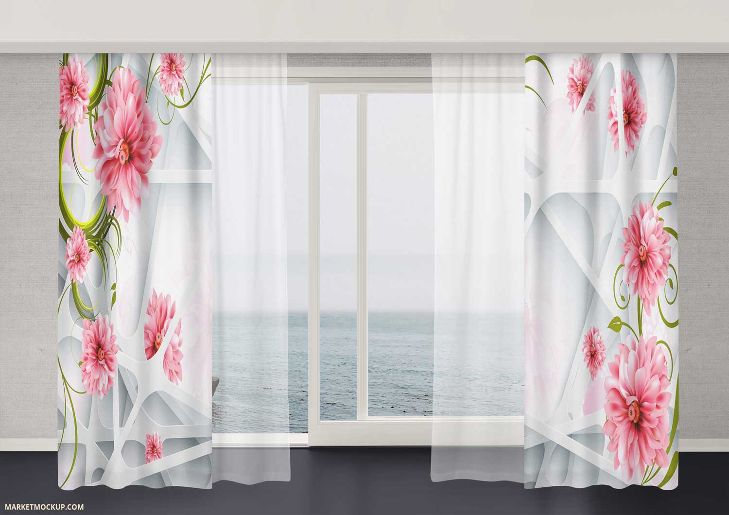 پرده تصویری گلهای صورتی