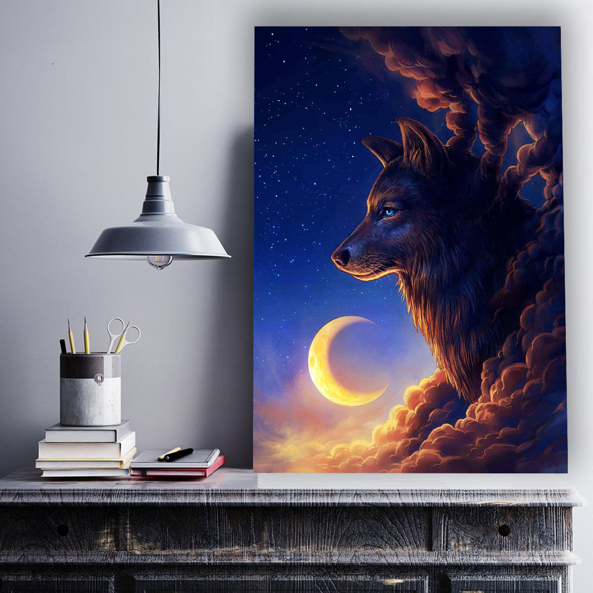 تابلو شاسی گالری استاربوی طرح گرگ و ماه مدل Amazing 344