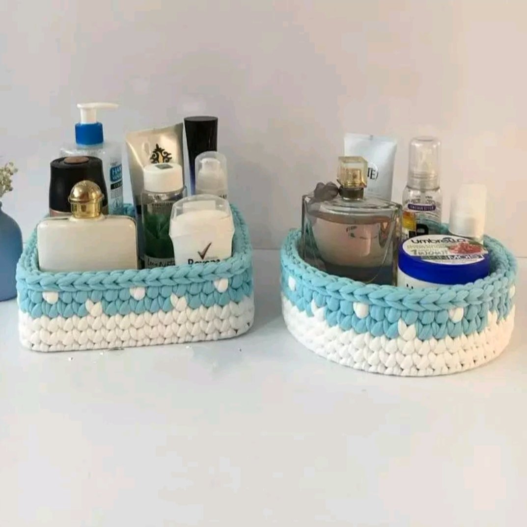 سبد گرد و مربع نظم دهنده لوازم ارایش و بهداشتی و اکسسوری و مناسب برای جهیزیه و سیسمونی تریکو