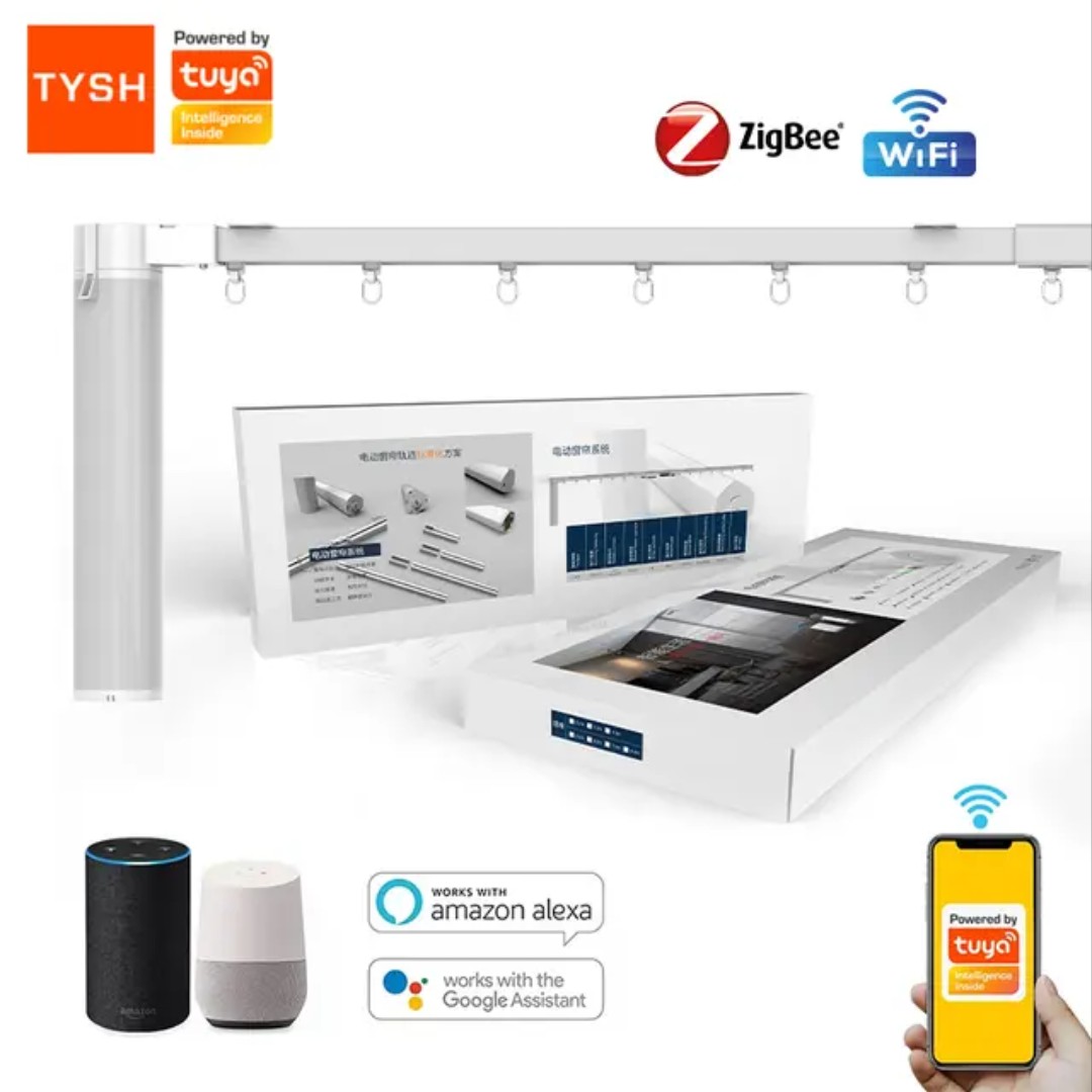 پرده هوشمند Tuya پرده برقی wifi کیت کامل 6.2 متری با تسمه ریل و یراق با دستیار صوتی  خانه هوشمند سازی 1.8 نیوتون متر