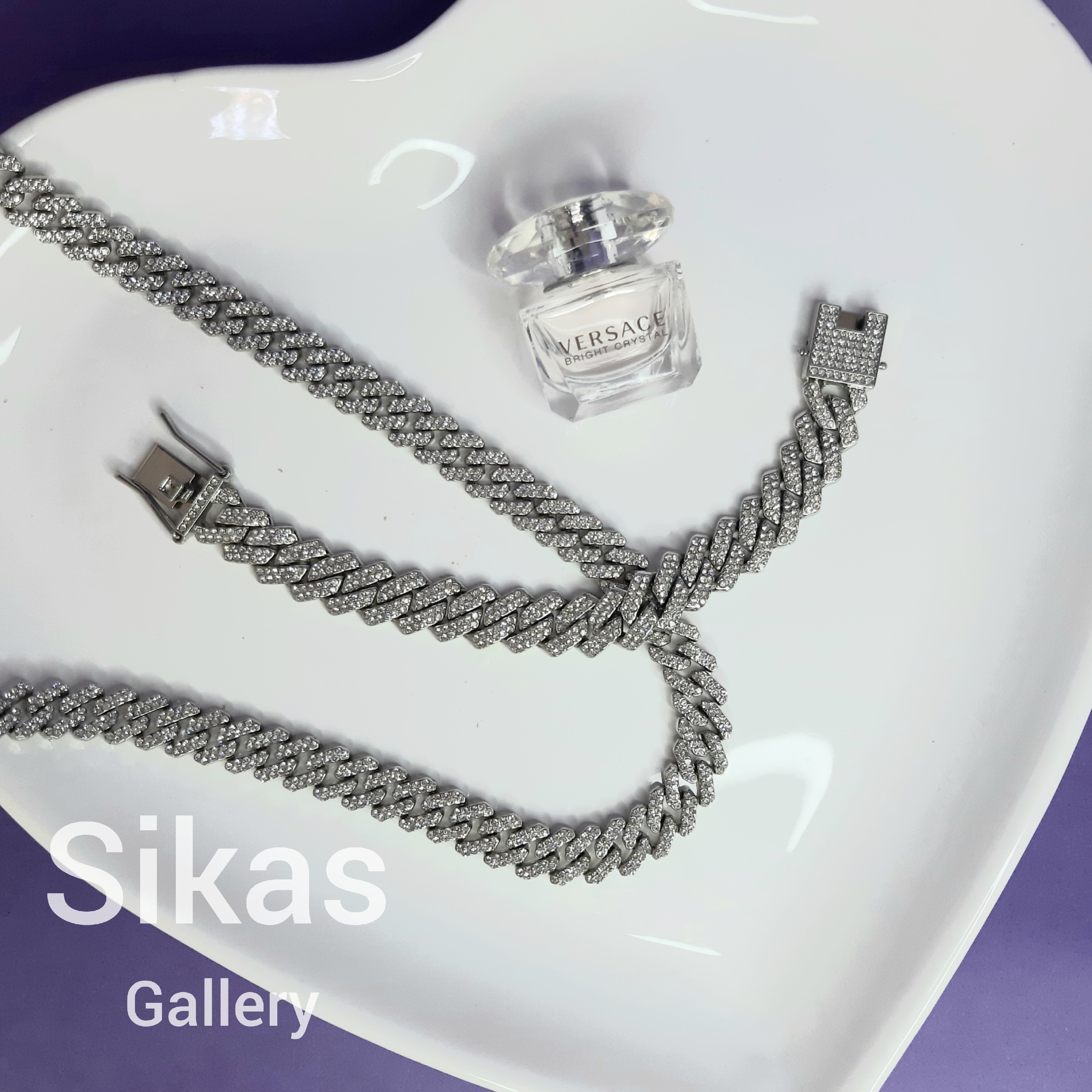 ست دستبند و گردنبند کارتیر فول نگین رادیوم طلا قفل کوبایی 