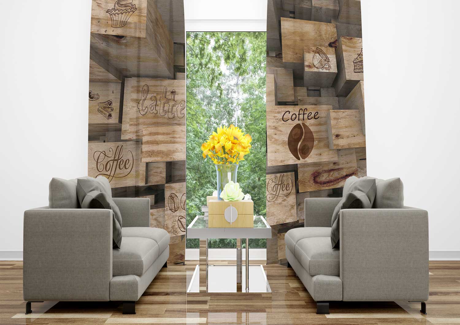 پرده مکعب های چوبی