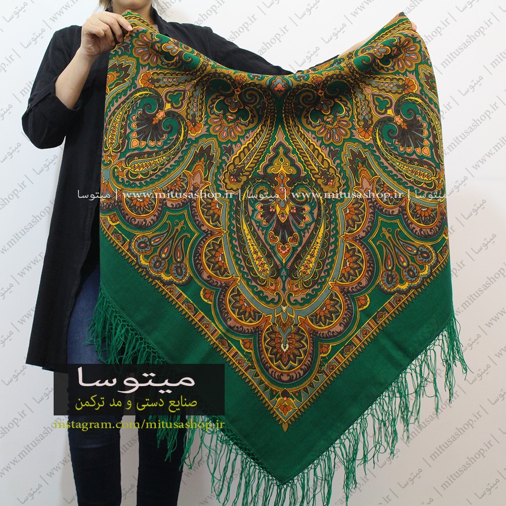 روسری ترکمن پشمی ترکمن سبز