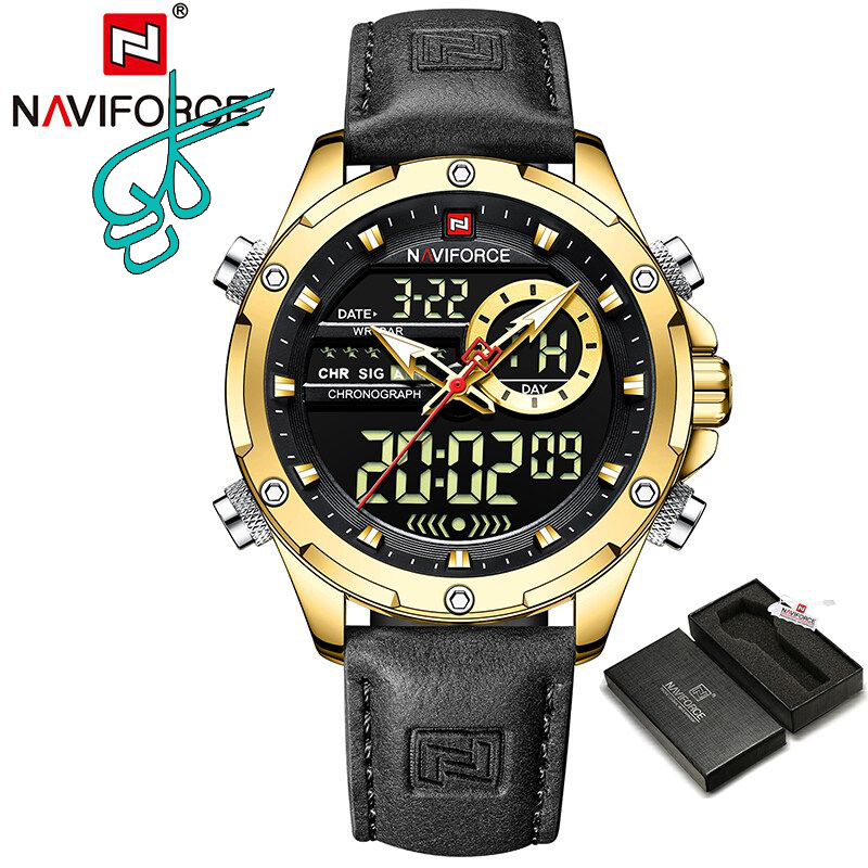 خرید ساعت مردانه naviforce موتور ژاپن جنس بند چرم دو زمانه ضدآب چراغ دار و دارای تقویم کد 1917037 - ردگل