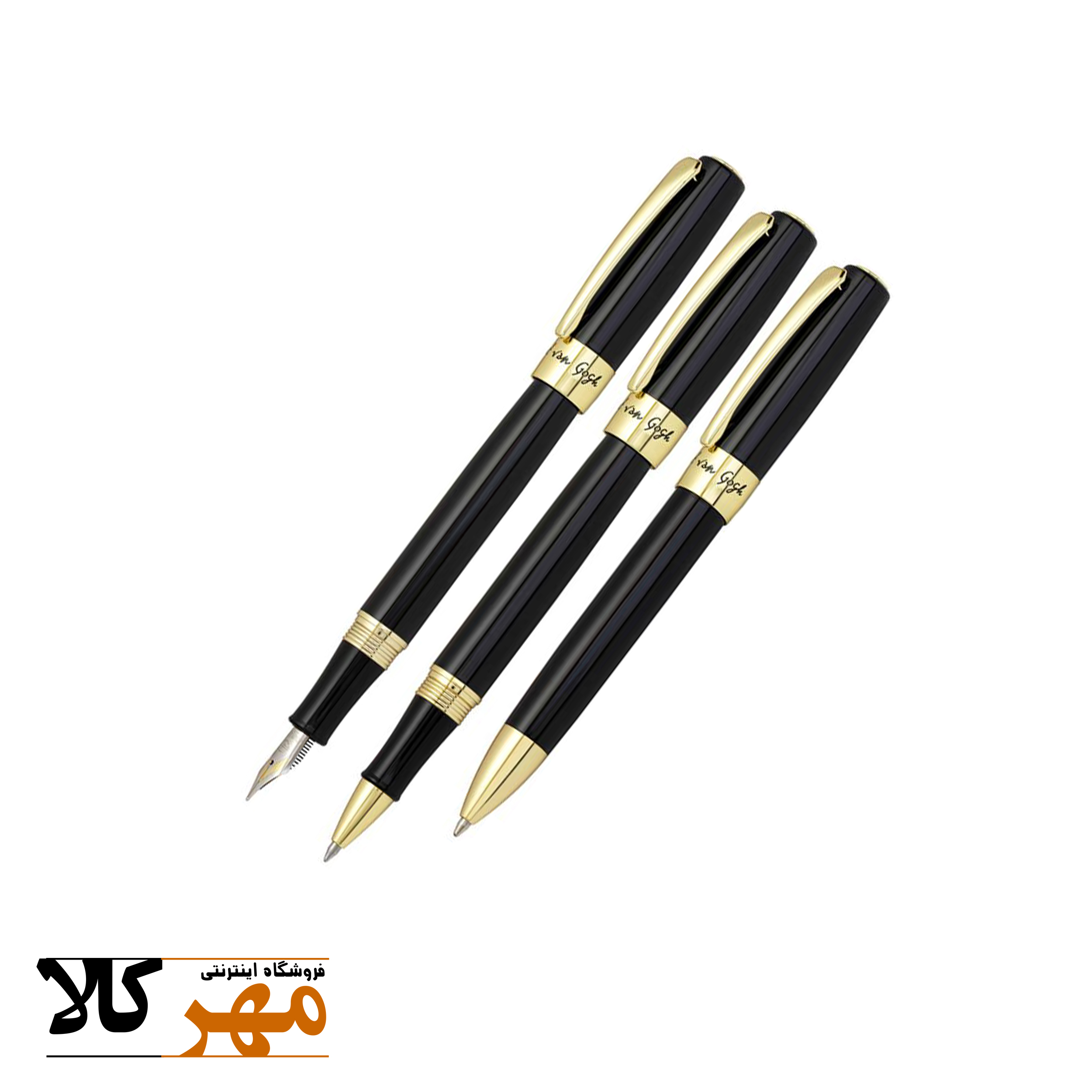 قلم ست خودکار،روان نویس و خودنویس رنگ مشکی لاکی گیره زرد EUROPEN مدل VANGOGH ونگوک