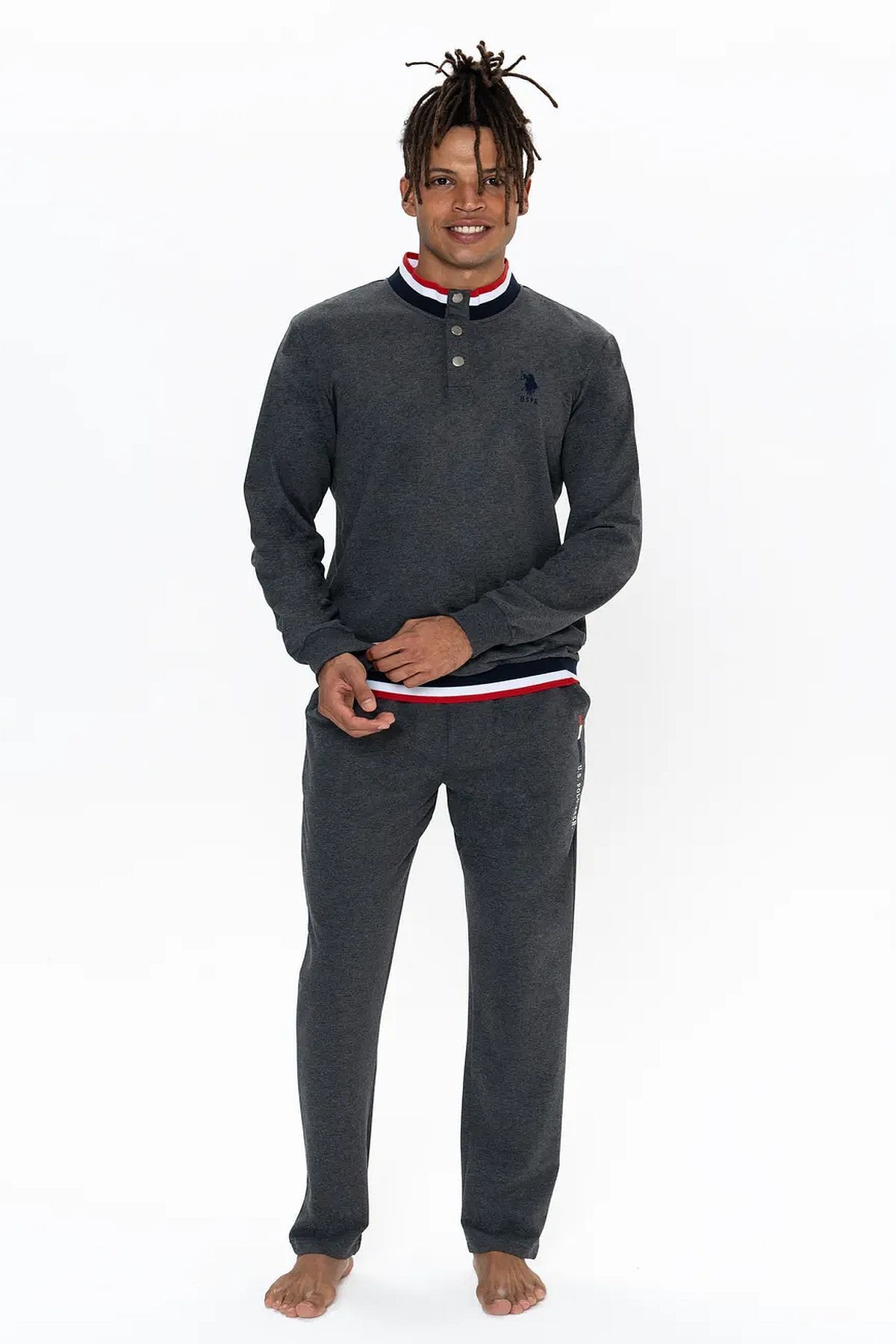 ست پیژامه خاکستری مردانه US POLO ASSN آستین بلند US Polo Assn