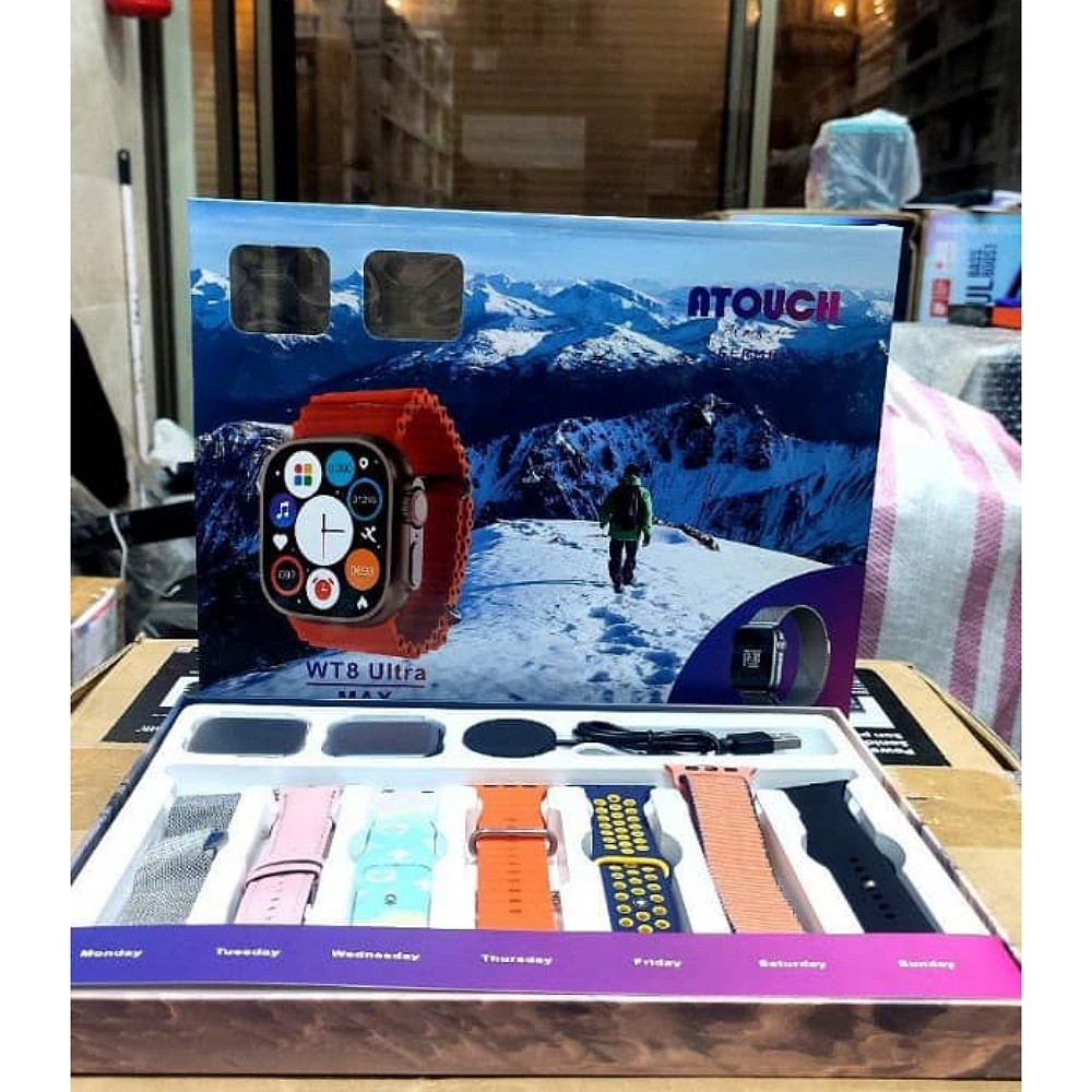 2 عدد ساعت هوشمند با کیفیت به همراه 7 عدد بند ساعت wt8 ultra max