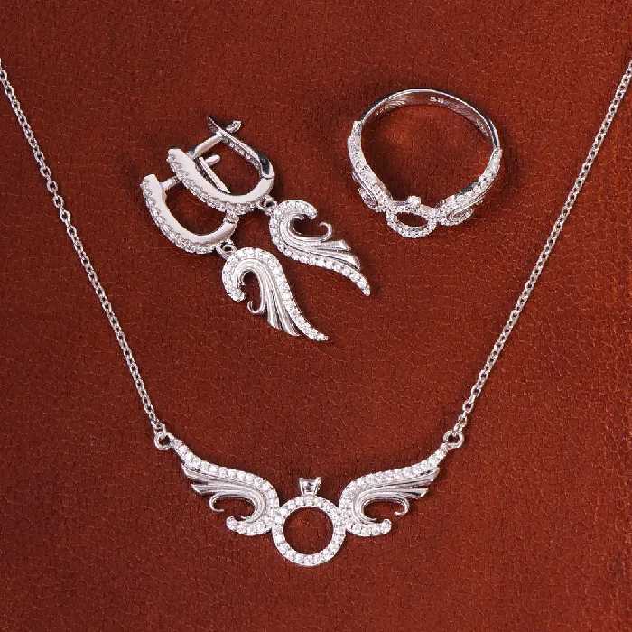 نیم ست نقره زنانه کد 21137 - جواهری مشاهیر