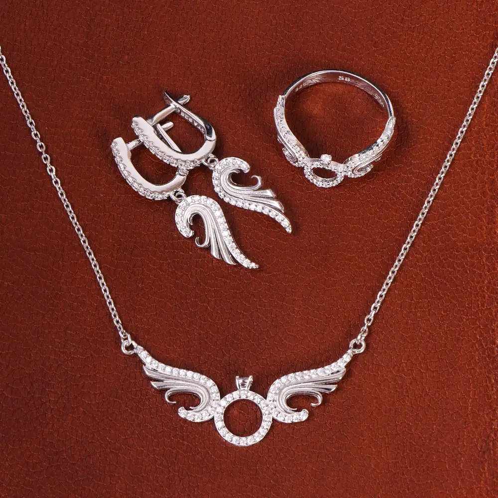 نیم ست نقره زنانه کد 21137 - جواهری مشاهیر