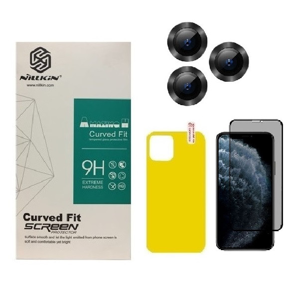 محافظ صفحه نمایش حریم شخصی نیلکین مدل PSP مناسب برای گوشی موبایل اپل iPhone 11 pro به همراه محافظ پشت گوشی و محافظ لنز دوربین | کالا برتری
