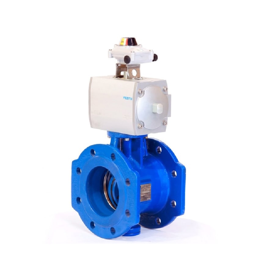 شیر پروانه ای فلنج‌دار با عملگر پنوماتیکی میراب