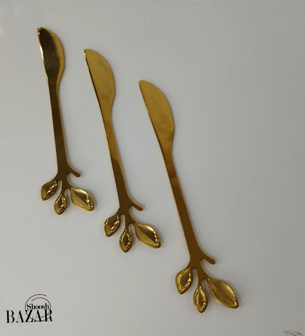 کارد میوه خوری طلایی طرح برگ