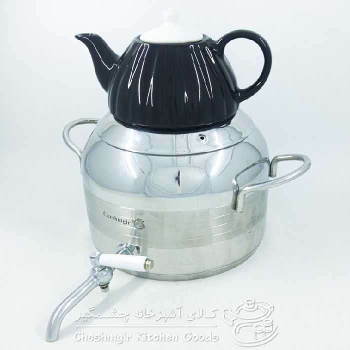 کتری و قوری استیل 6 لیتر با قوری چینی چشمگیر کد 7040