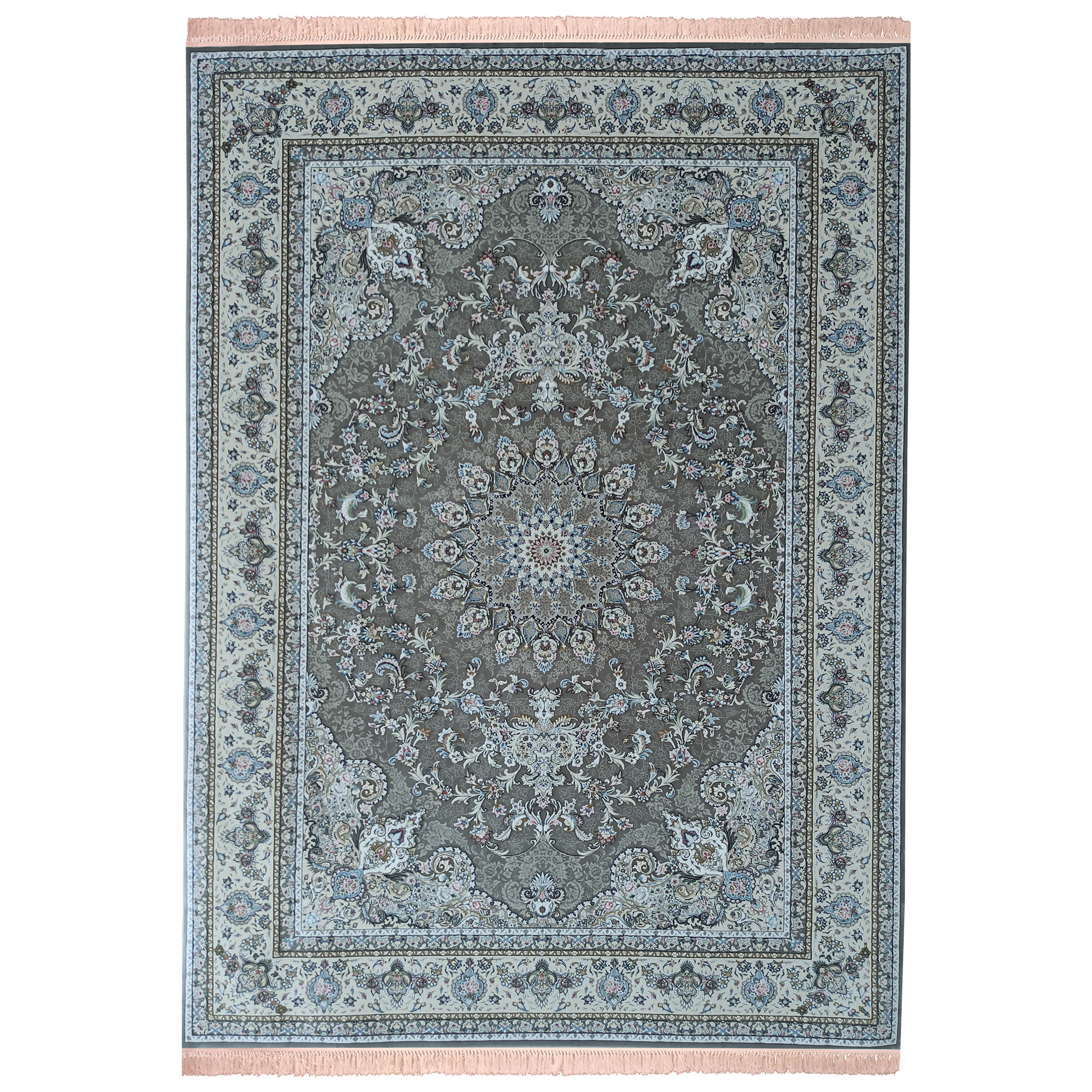 فرش ماشینی زمرد مشهد مدل رخشان زمینه دودی