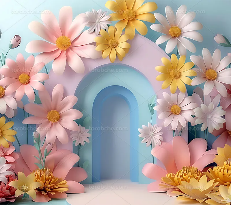 بک دراپ عکاسی با گل های صورتی و زرد | گرافیک با طعم تربچه