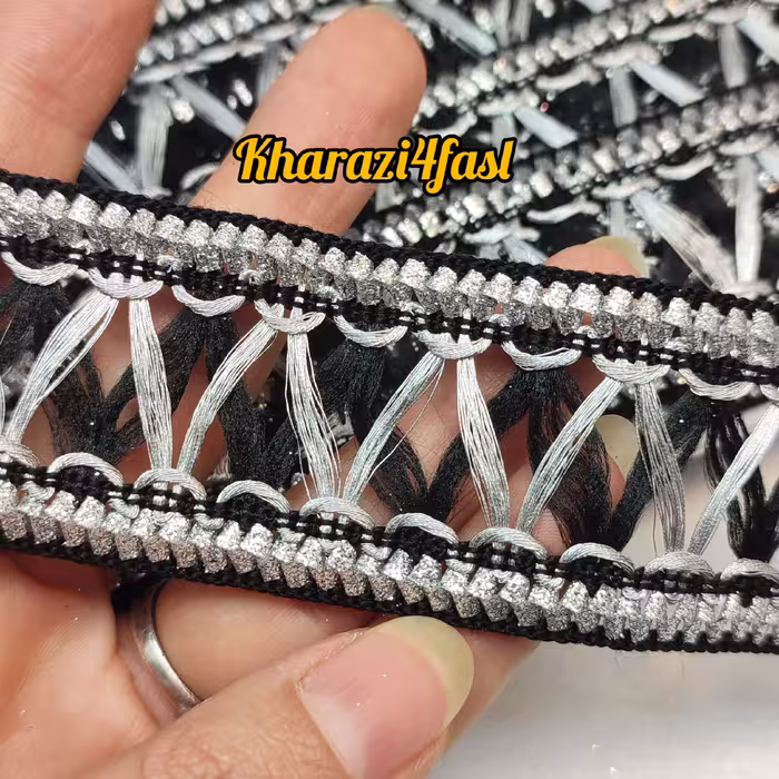 نوار هندی نوار تزئینی نوار ابریشمی لباس مشکی نقره ای 