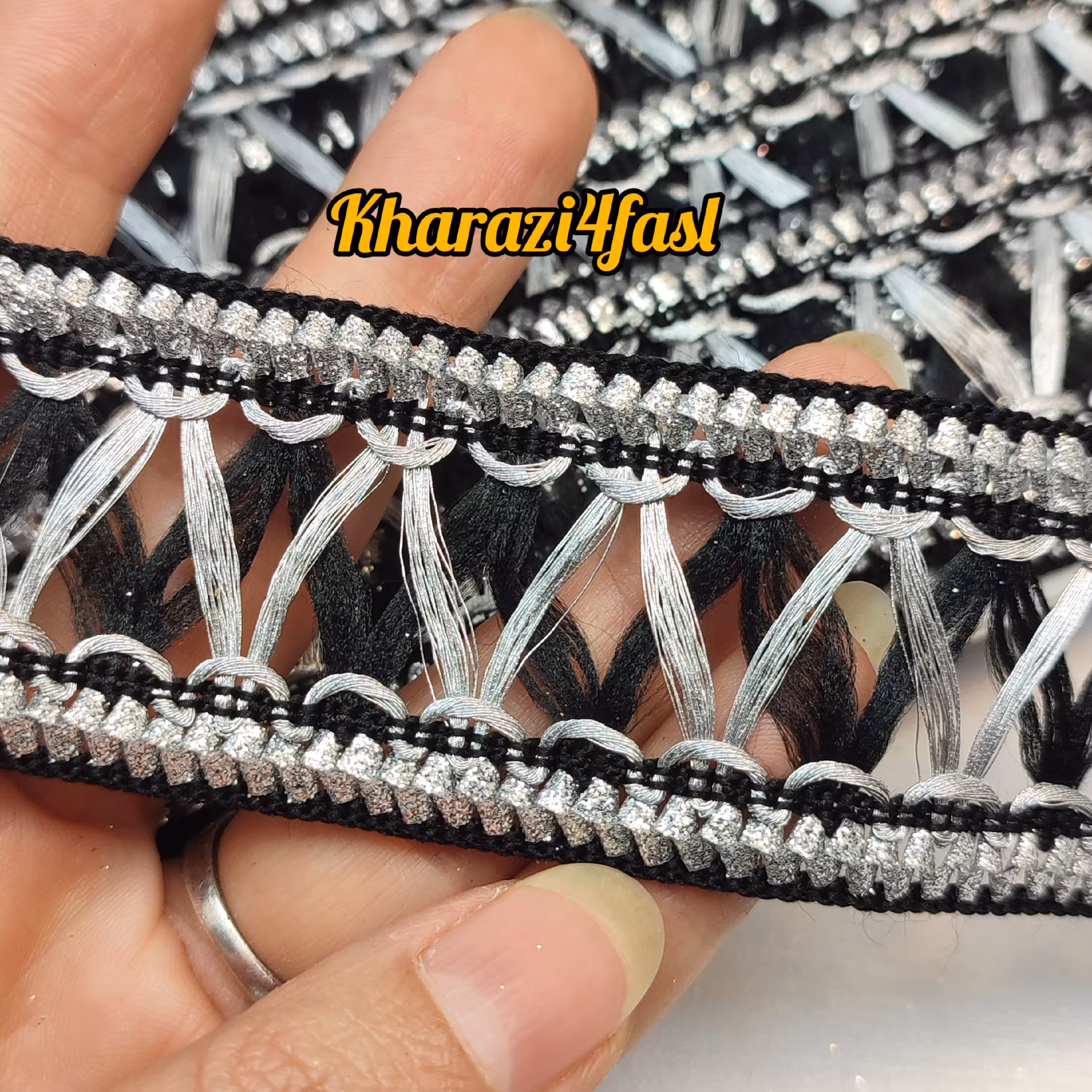 نوار هندی نوار تزئینی نوار ابریشمی لباس مشکی نقره ای 
