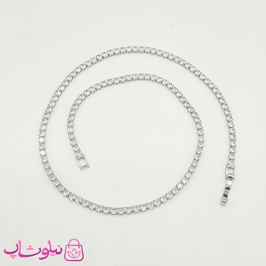 گردنبند زنانه تنیسی ریز نقره ای سفید 45 سانت 3 میل کد 1988
