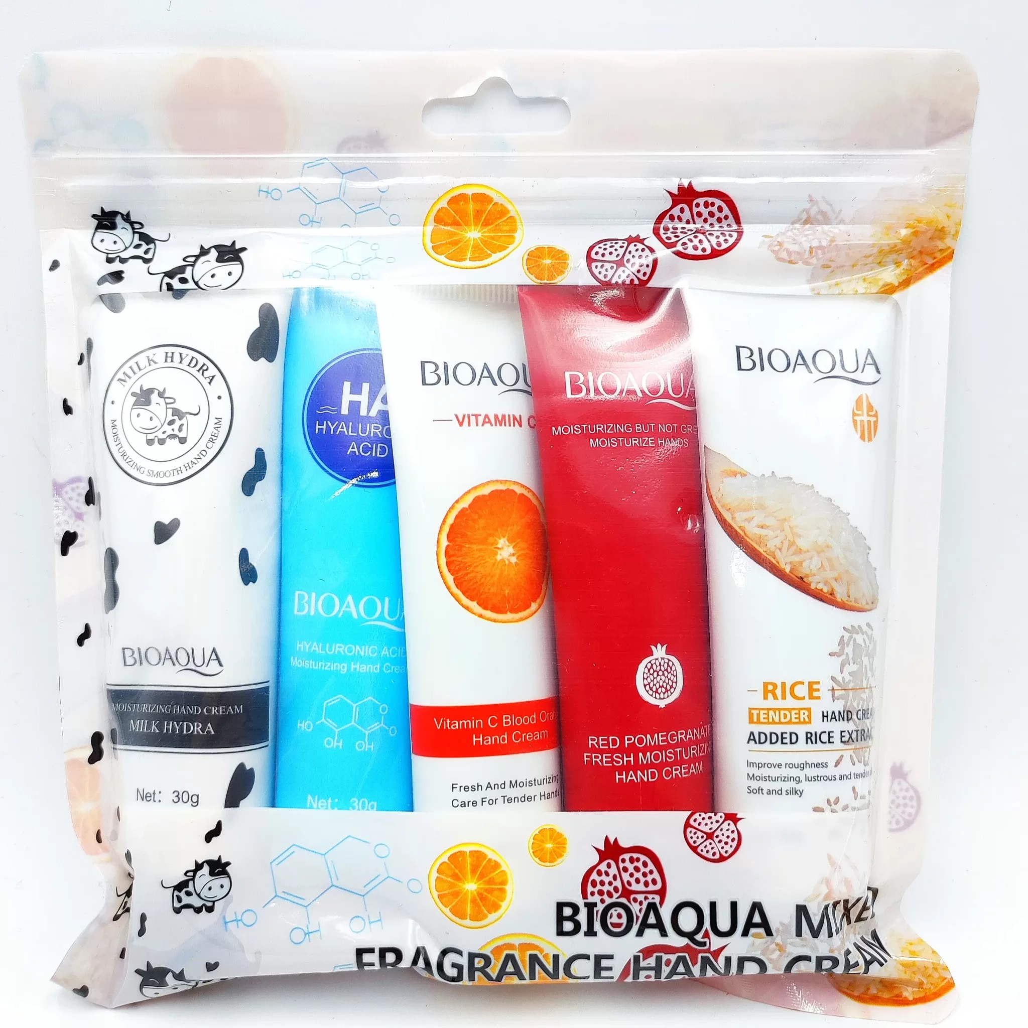 کرم های مرطوب کننده دست و صورت بیوآکوا30گرمی کرم شیر گاو برنج انار هیالورونیک اسید ویتامین سی 