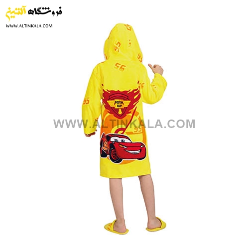 حوله پالتویی کودک پودایران طرح مک کوئین زرد سایز 100