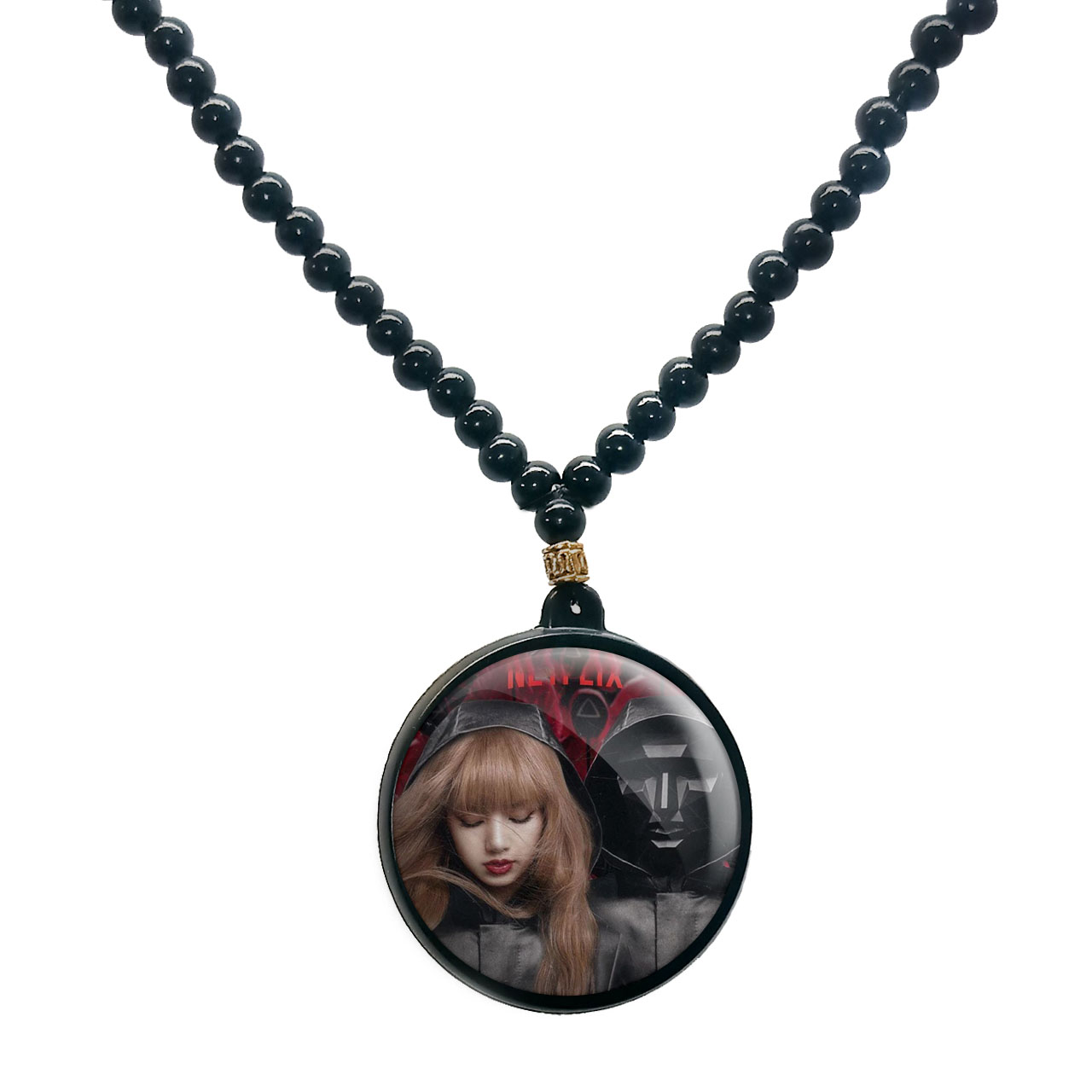 گردنبند پرمانه طرح بلک پینک کد pmd.18100 مدل دو طرفه